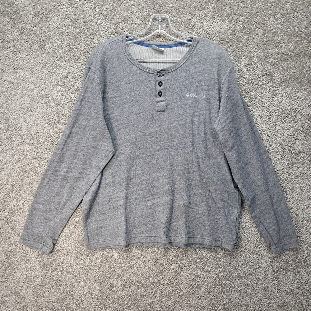 Columbia Womens Gray Heathered Long Sleeve Henley Shirt Large RN 69724